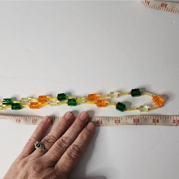 Vintage Lucite Faceted Cube Necklace Orange Yellow Green - Picture 2 of 4